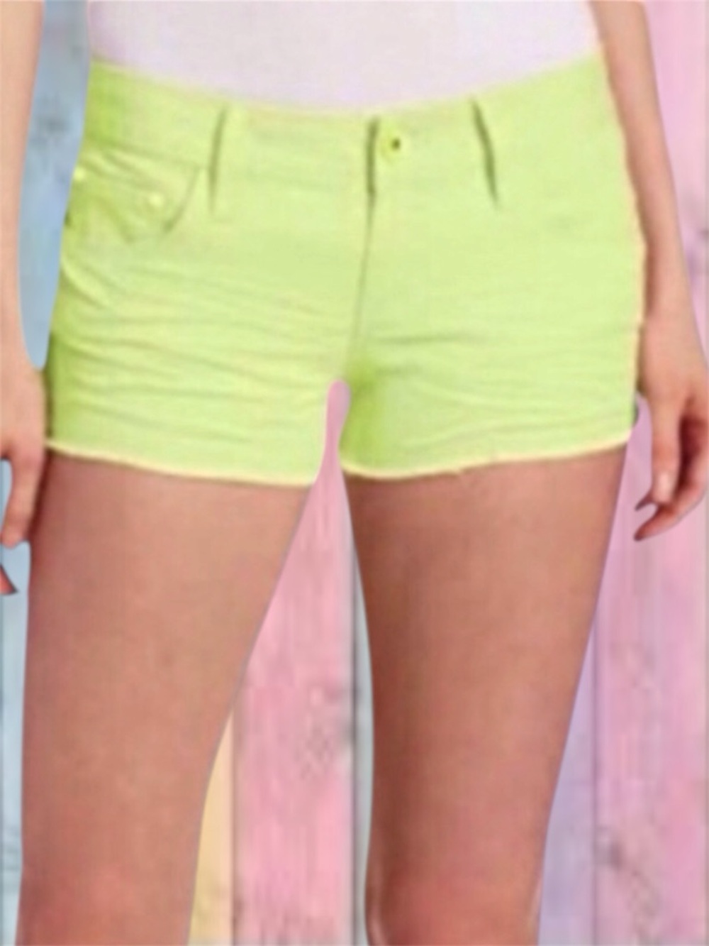 Ymi Neon Green Raw Edging Hem Shorts NWT